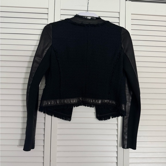 Rebecca Taylor Black Blazer Moto Jacket Lamb Leather Sleeves Work Fringe Sz 2 - Picture 6 of 7